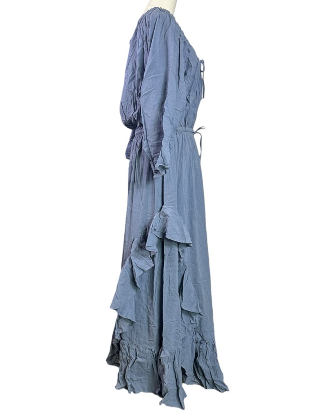 Free People Bohemian Witchy Ethereal Billowy Maxi Dress Blue Suede Size XL NWT - Picture 9 of 13